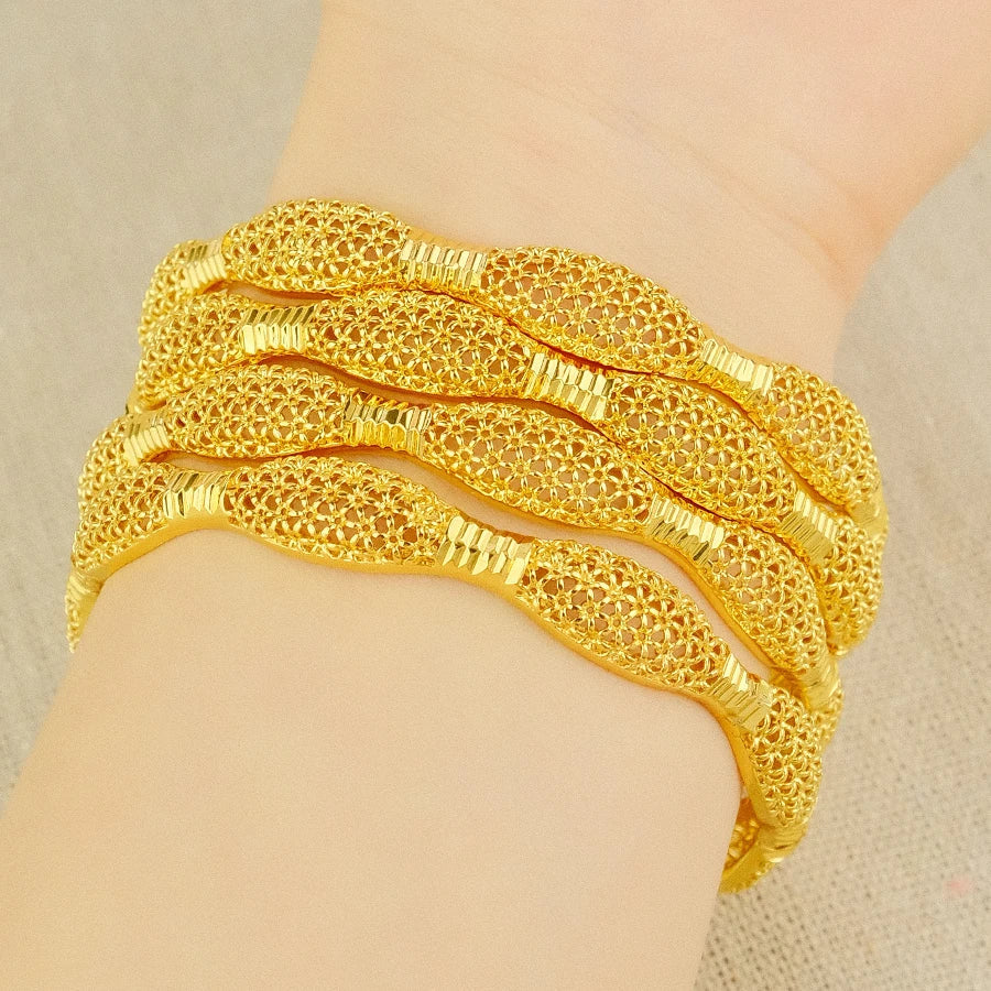 Dubai Women's Bracelet Gold Plated Indian African Hard Bracelet Charming Wedding Ethiopia Arab Handmade Jewelry Luxury