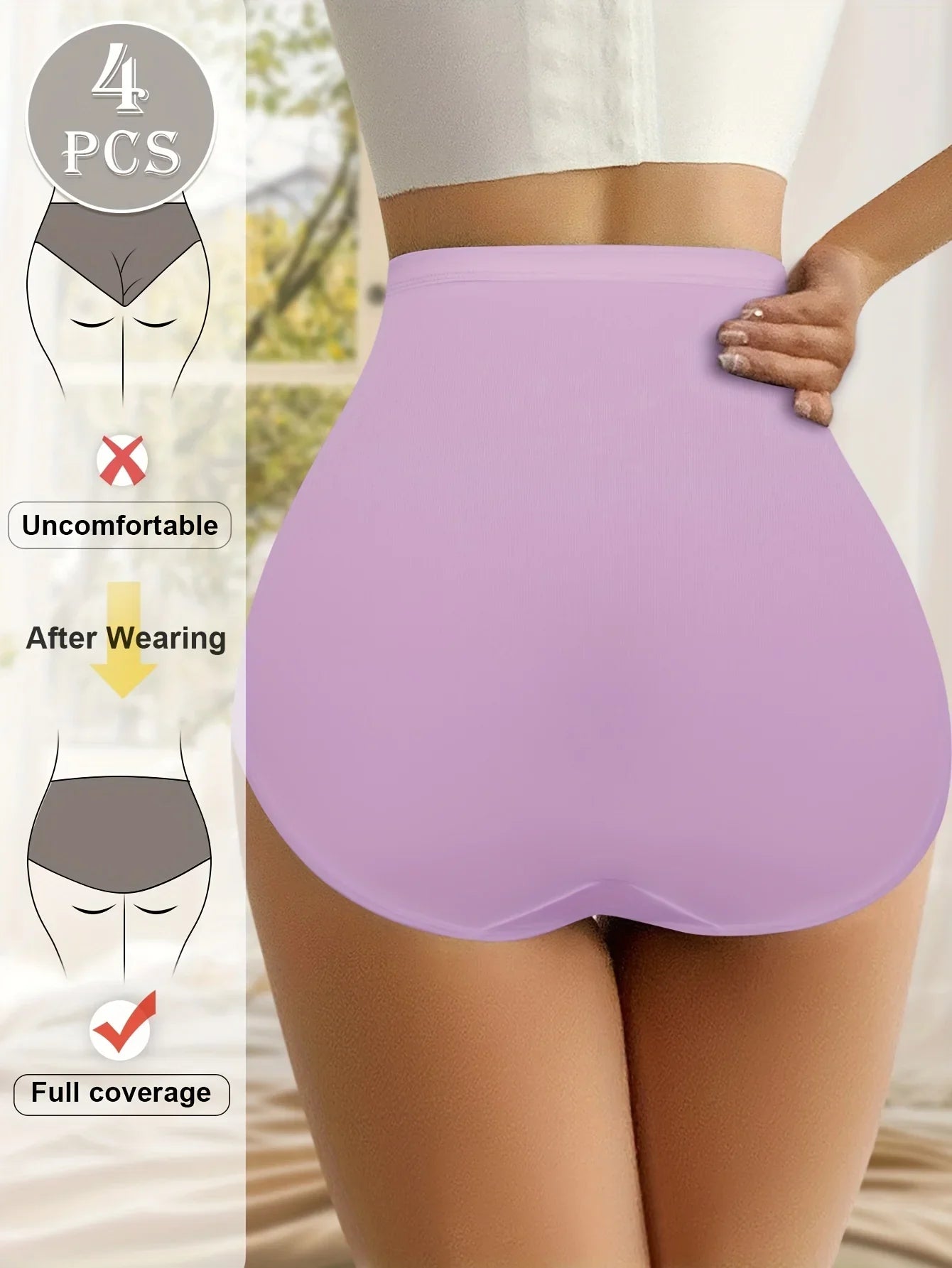 4pcs Multi Color High Waist Fat Women, Sexy Panty Tummy Control Knickers.