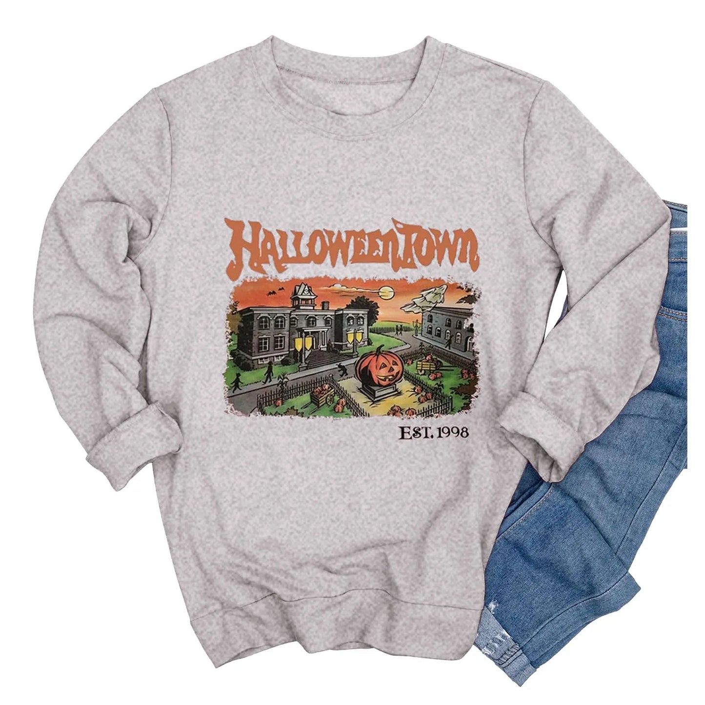Women'S Halloween Printed Pullover Sweater Halloweentown Graphic Y2k Hoodless Sweatshirt Long Sleeve Crew Neck Classic Hoodies