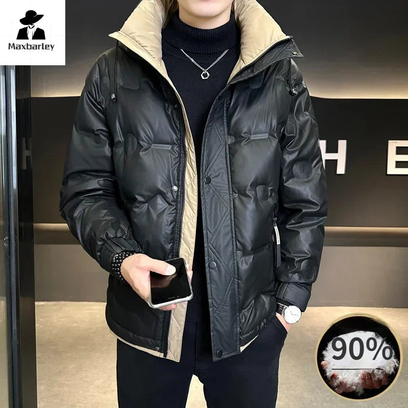 White Duck Down Jacket Men's  Luxury  Leather Windproof Coat