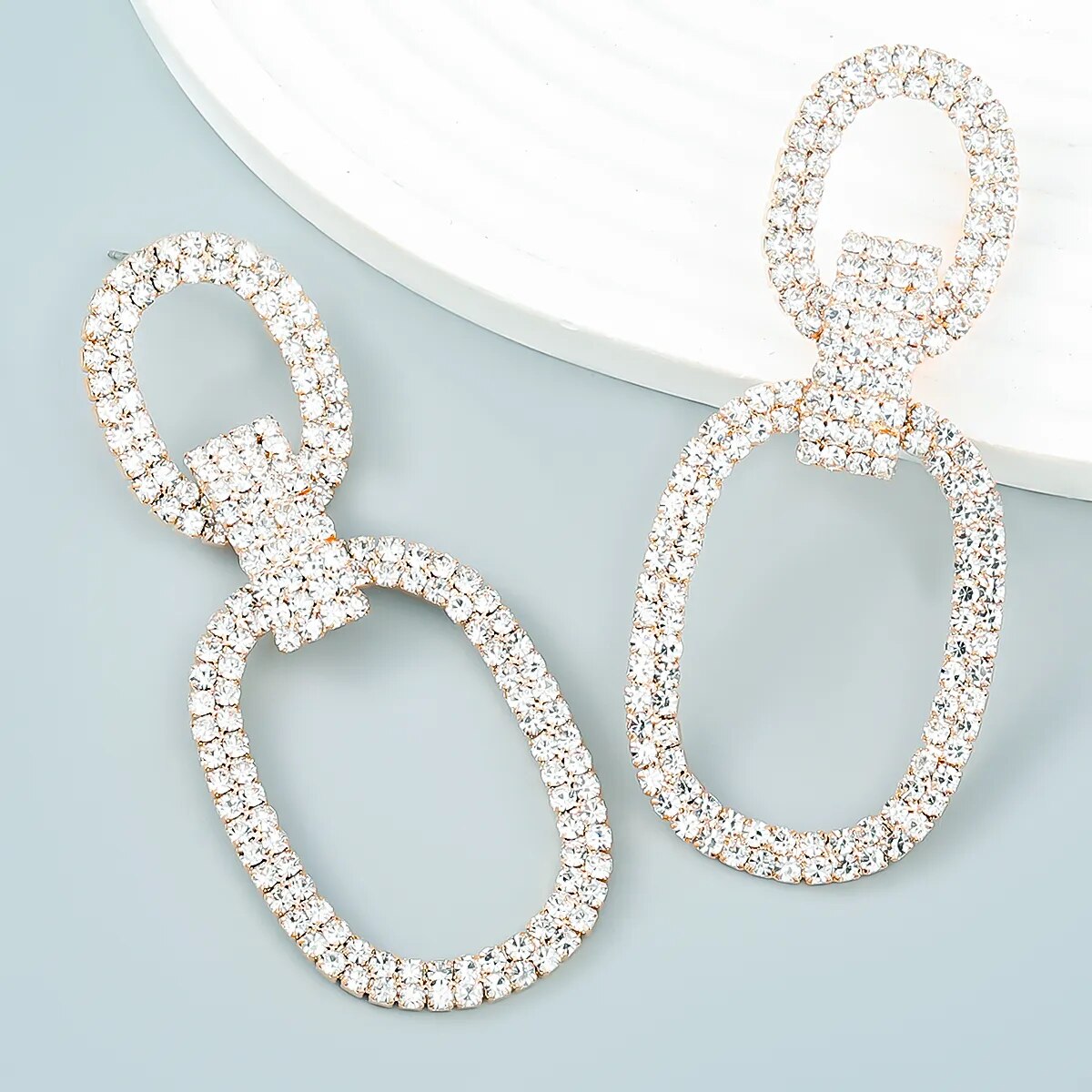 Fashion New  Shiny Double-Sided Hanging  Hollow Rhinestone Earrings Pendant Temperament  women's Jewelry