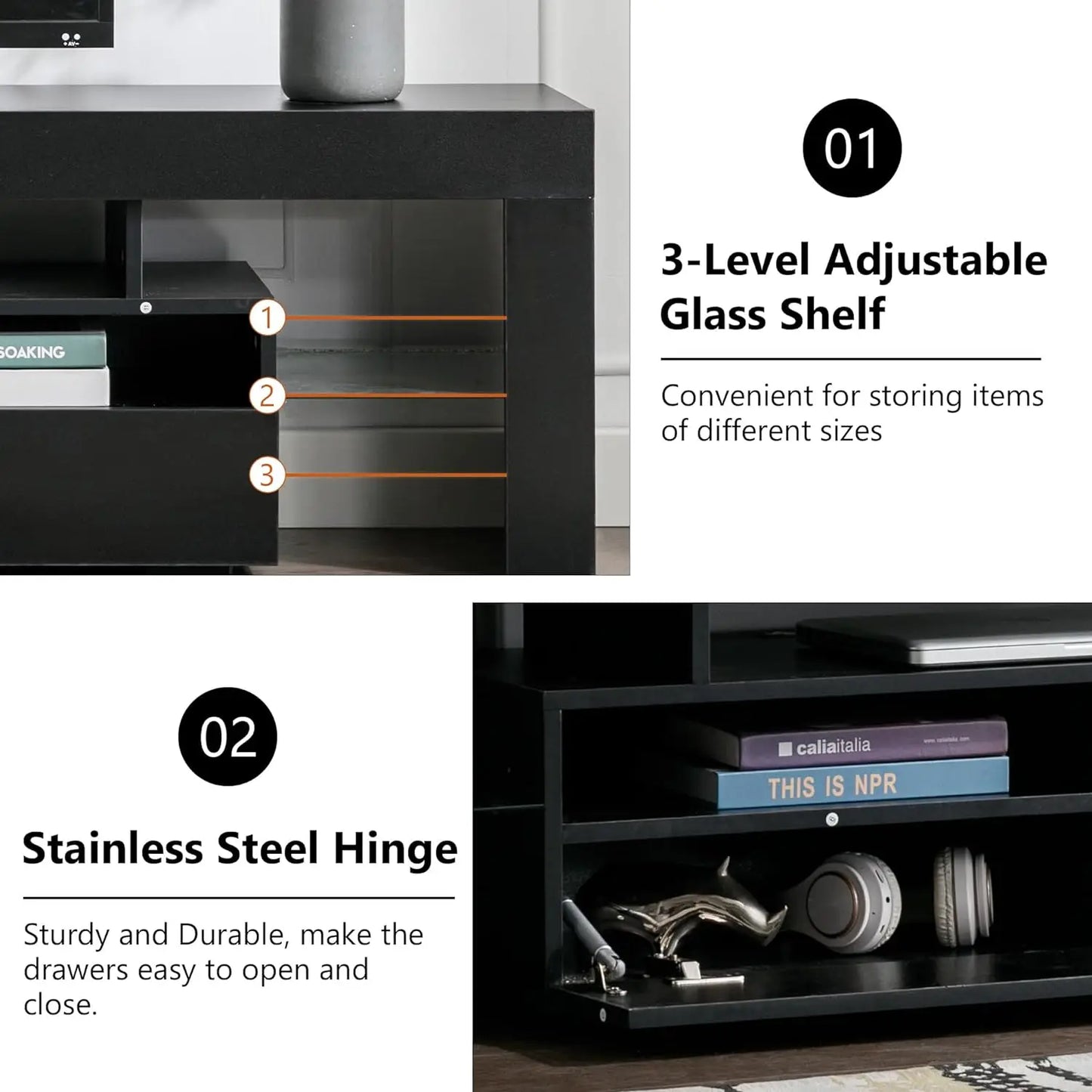 63-Inch Multifunctional TV Cabinet With Multi-Color Lighting Strip.