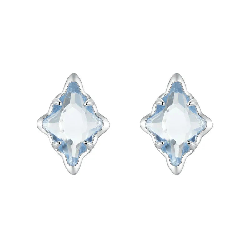 BAMOER Original 925 Sterling Silver Blue Starry Stud Earrings White Gold Hypoallergenic Earrings for Women Fine Jewelry Gift