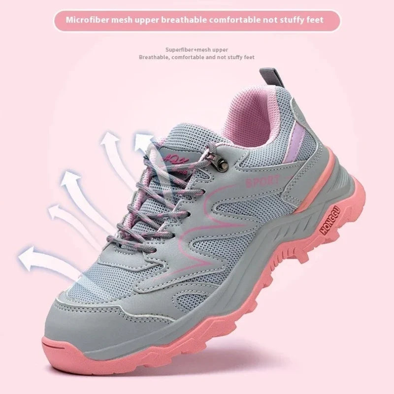 Women's Safety Shoes Anti Smash Puncture Proof Work Shoe Indestructible Steel Toe Breathable Running Shoes Lace Up Women Shoes