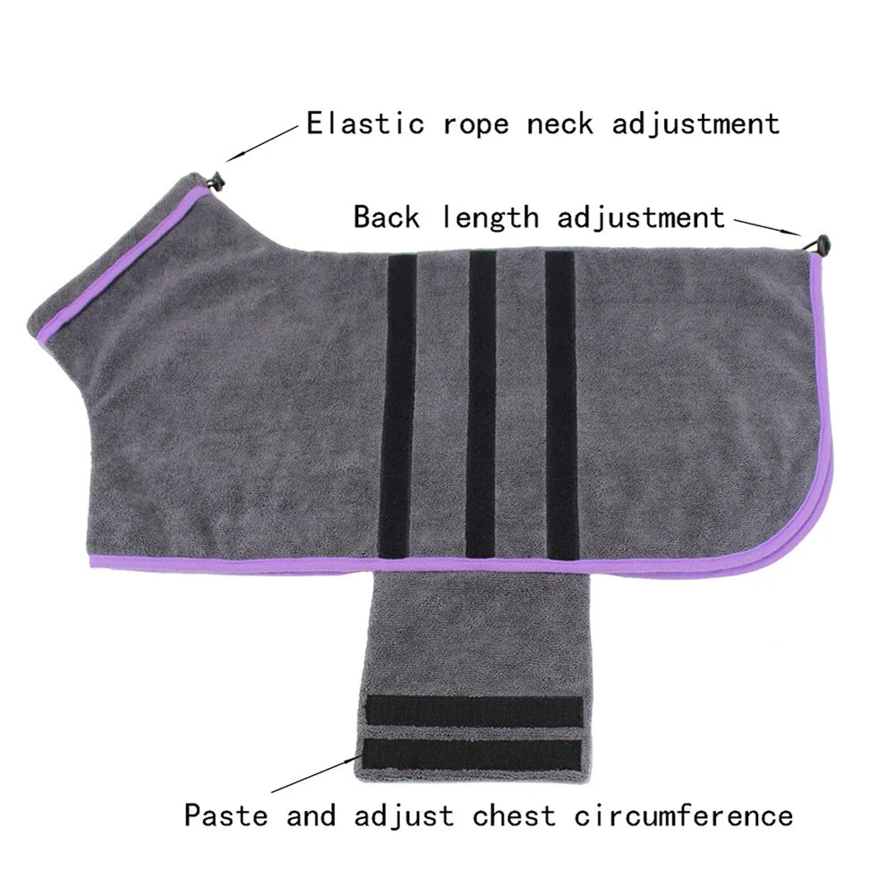 Dog Bathrobe Microfiber Quick Drying Coat Super Absorbent Luxurious Soft Pet Bath Towel Adjustable Warm Dog Bathing Supplies