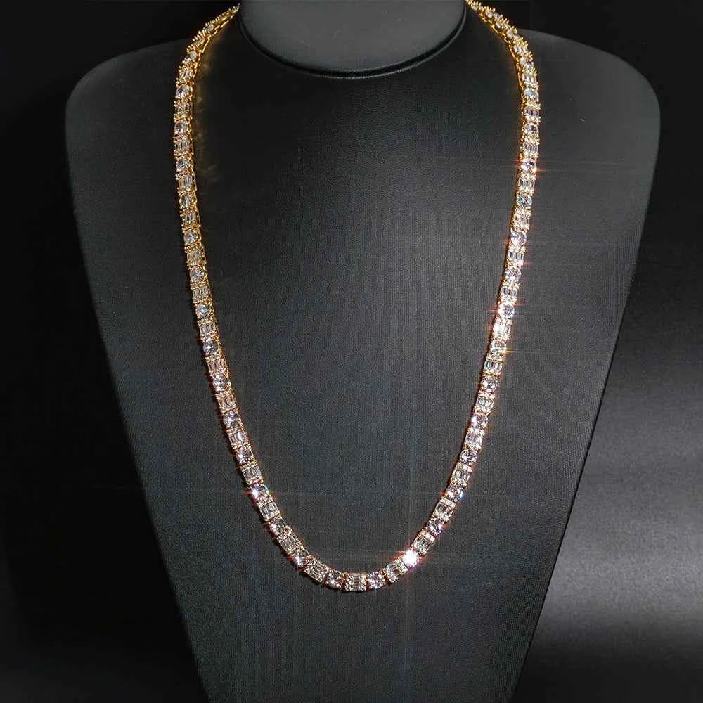 Iced Diamond Tennis Chain Silver Plated Brass Bling Circle Square Cubic Zirconia Necklace