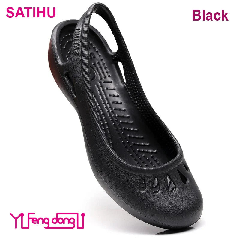 Self shipped Satihu Summer New Lightweight Anti Slip Hole Shoes  Clog For Women's Flat Bottom Sandals Nurse Outdoor Beach Jelly