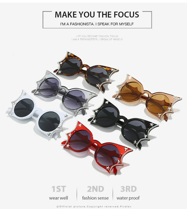 Diamonds Steampunk Sunglasses Women Men Luxury Brand Designer Bat Sun Glasses Trends Punk Rhinestone Shades Eyewear UV400 Oculos