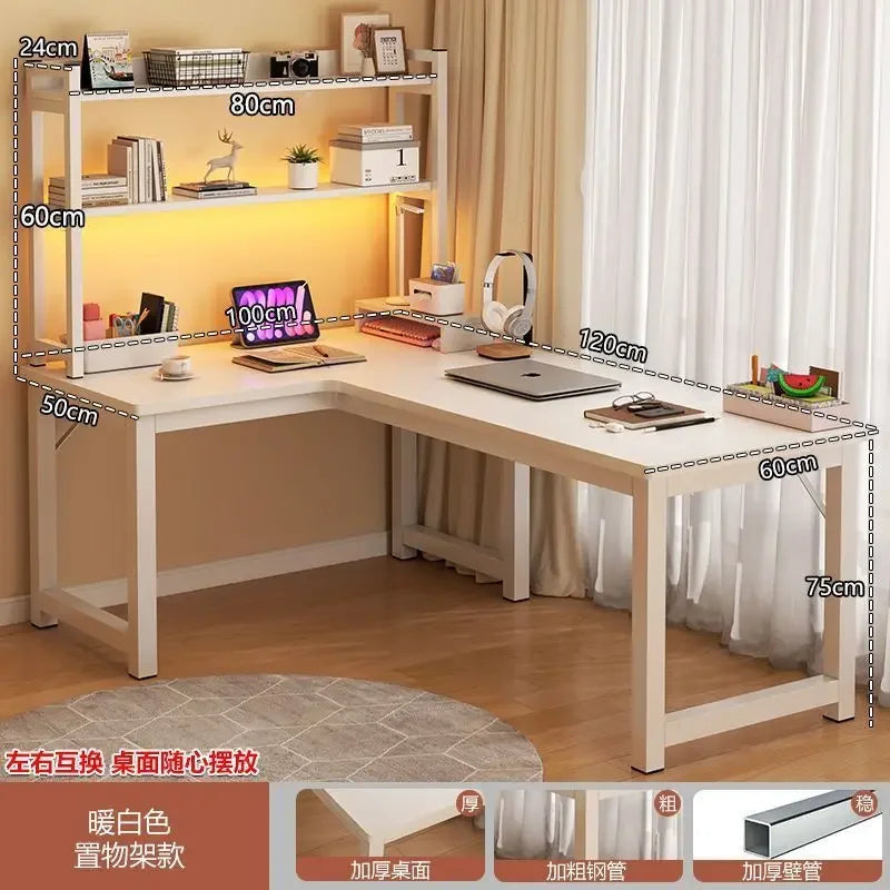 L Shaped Computer Desk, Home Office Desk with 2 Drawer and Bookshelf.