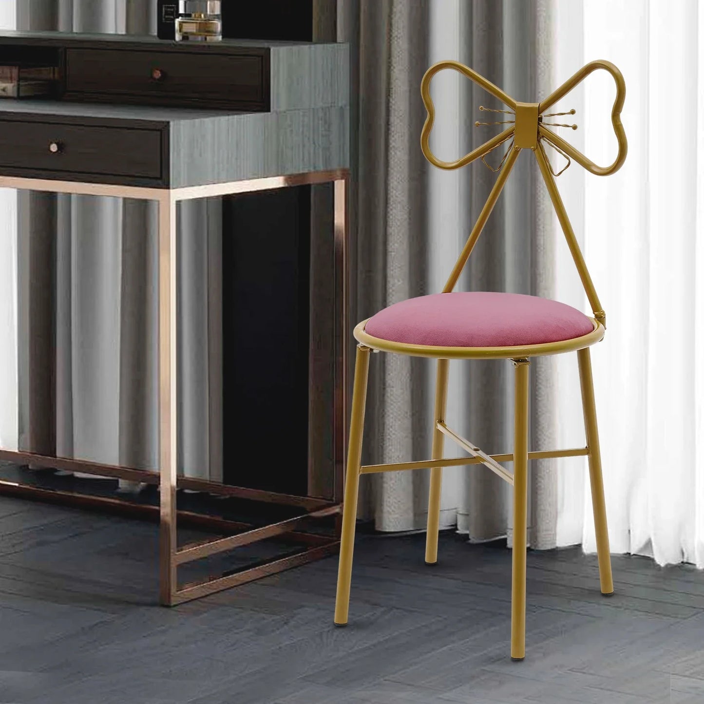 Bymaocar Deep Pink Makeup and Dressing Chair Weighing 220.46 Pounds with Bow Shaped Backrest for Restaurants,Nail Salons&Parties
