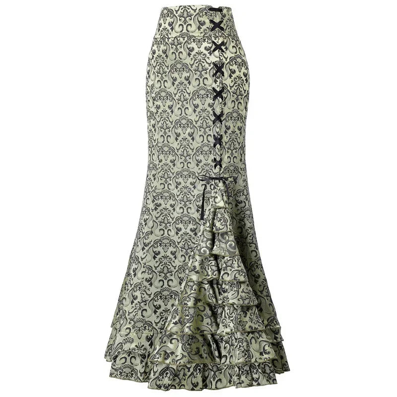 Women's Midi Y2k Skirt Victorian Retro High Waist Elegant Temperament Skirt Steampunk Gothic Style Fishtail Skirt Party Clothes