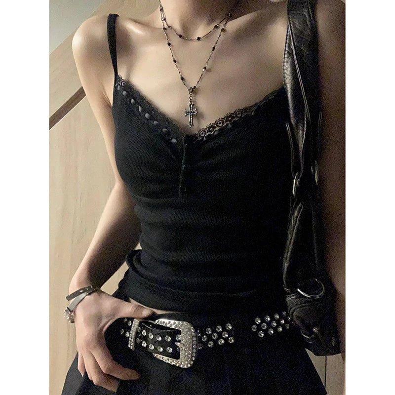 GIDYQ Summer Lace Women Camis Korean Fashion Streetwear Sexy Crop Tops Harajuku Casual Female All Match Tanks New