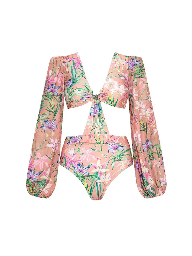 Women's Mini Ruffle Print Bikini Set and Skirt Chic Swimwear Luxury Two Piece Swimsuit Beach Outfits Bathing Suit Beachwear 2024