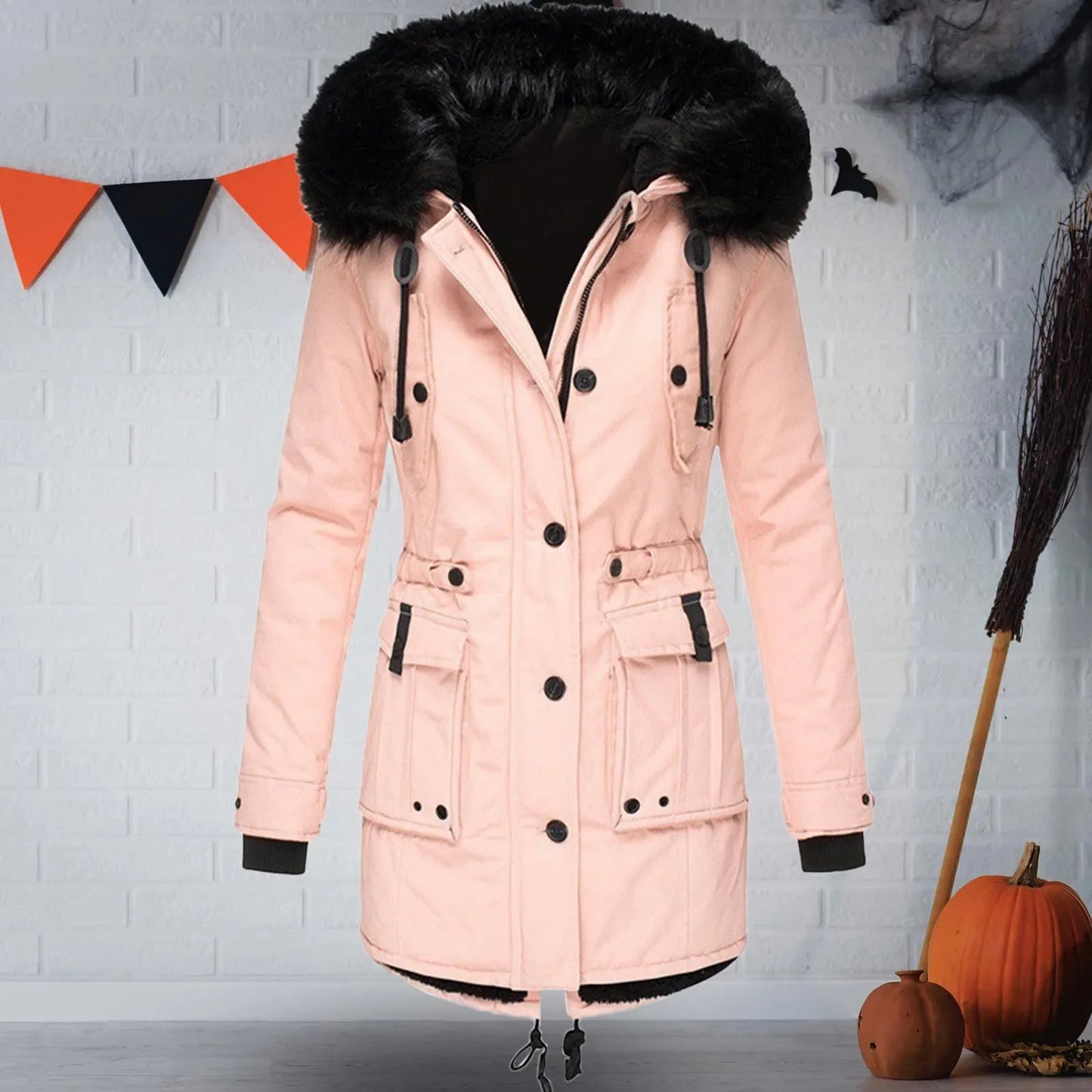 1 Pcs Winter Down Padded Coat for Women Plus Size Puffer Jacket Thick Thermal Fleece Lined Parka Fur Collar Hooded Outwear Loose