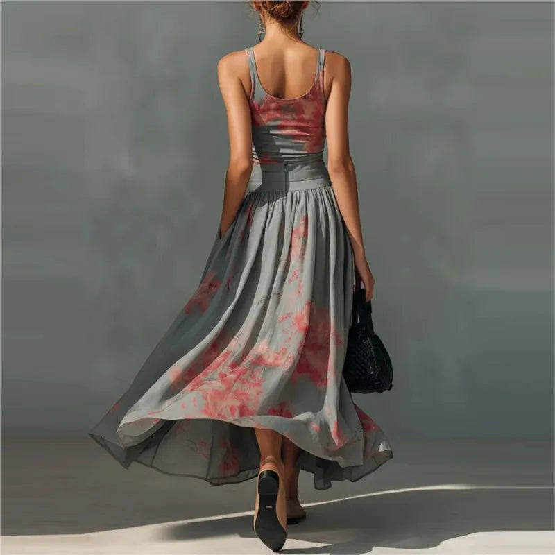 Bohemian Style Print Skirt Two Piece Set Women Sexy Cropped Top High Waist A-line Skirts 2 Piece Sets Casual Vacation Lady Suits