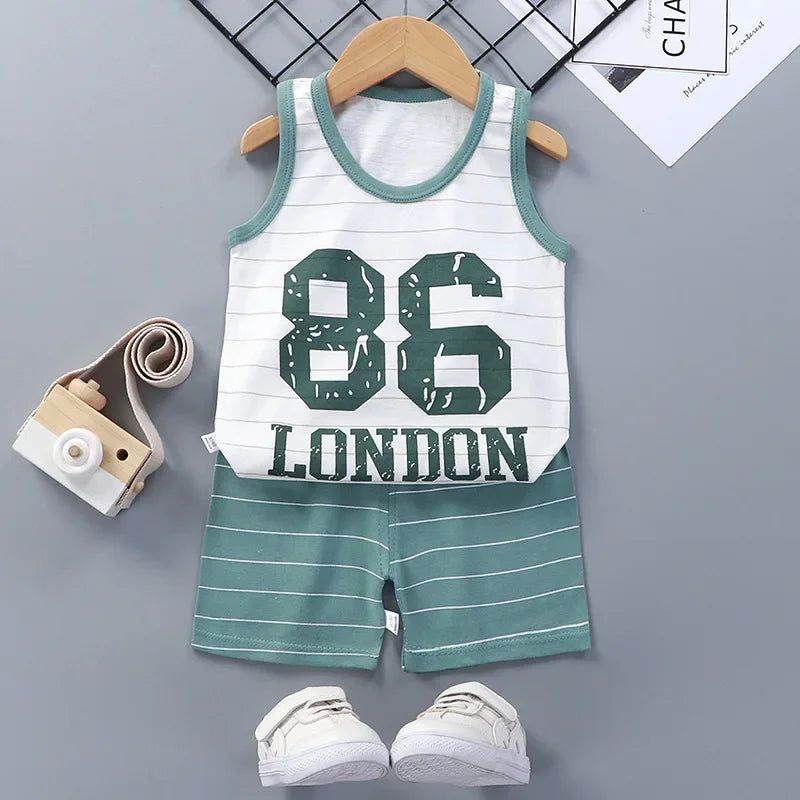 Children Sets Kids Clothes Boys Girls Summer Children's Clothing baby Cotton Sleeveless Set