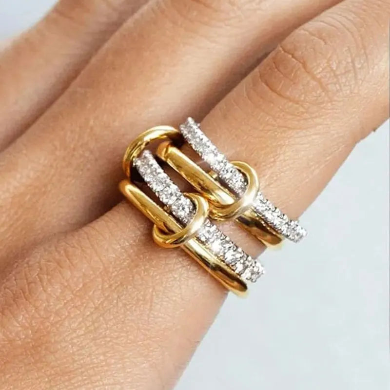 A Niche Two-Color Four-Ring Copper Jewelry Ring, Hypoallergenic, Ins
