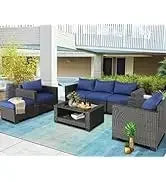Qoutdoor PE wicker patio furniture rattan sectional loveseat couch set conversation sofa with storage box for balcony lawn a