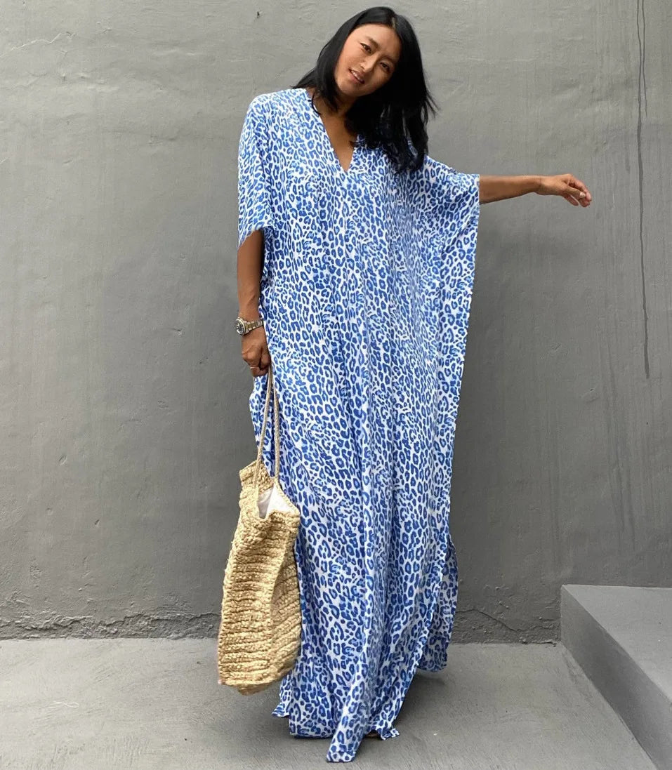 WeHello-Women's Beach Cover Ups for Swimwear, Leopard Kaftan Kimono, Swimsuit Cape, Summer Dress, Beachwear Outfits, Dropship