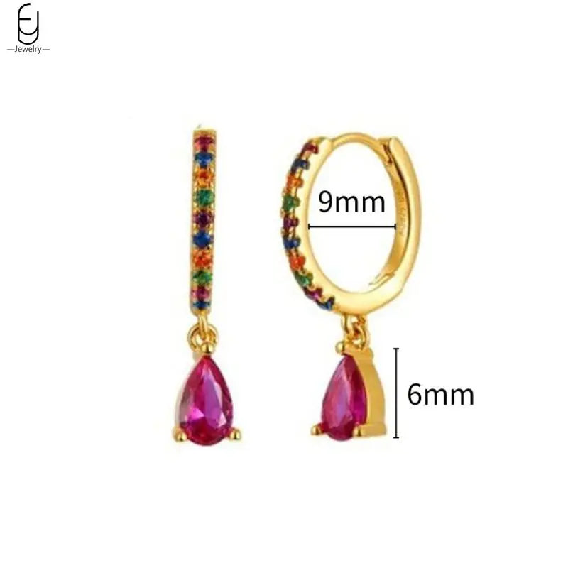 925 Sterling Silver Needle Rose Red Crystal Stud Earrings For Women Water Drop/Heart Pendant Gold Earrings Fashion Jewelry Gifts
