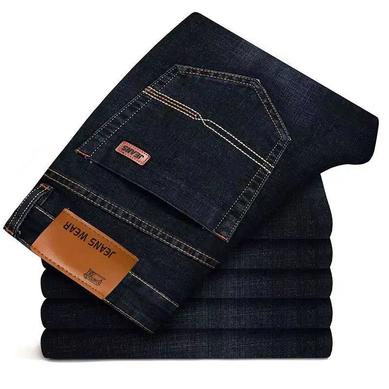 2025 Men NEW  Fashion Business Jeans Classic Style Stretch  Denim Trousers Black Blue.