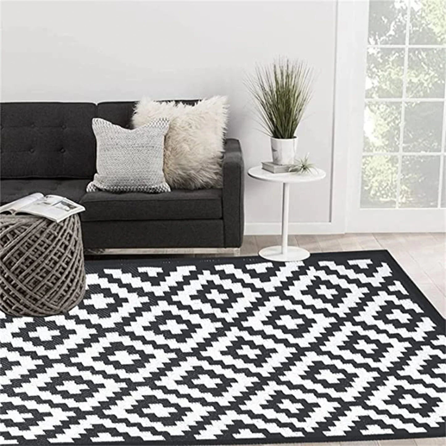Non-slip Rug for Outdoor Patio Portable Woven Picnic Mat Easy Cleaning Reversible Carpet Multifunctional Floor Mat Home Decor