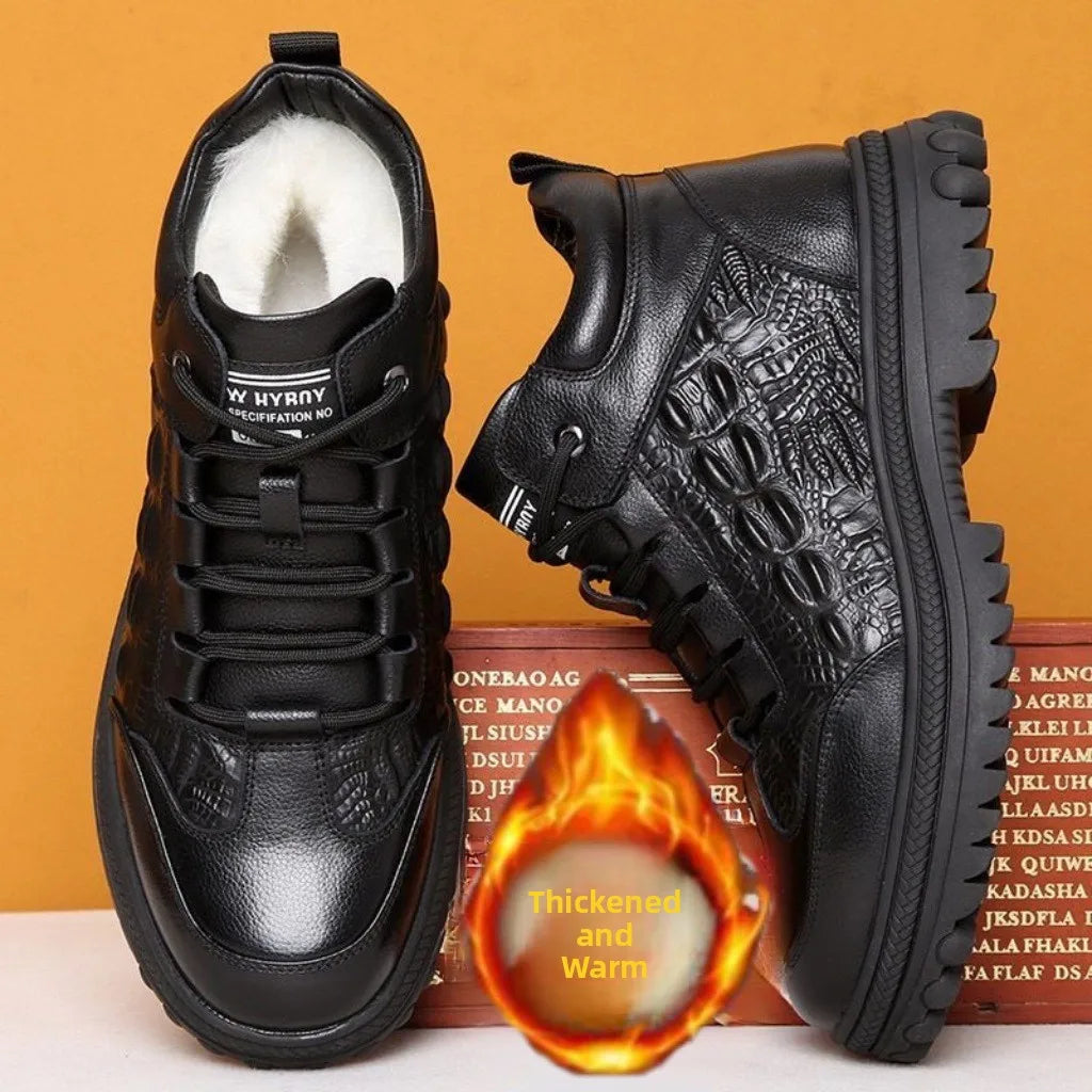 Men Winter High Top Cotton Shoes, Warm Fleece Lined Anti-Slip Casual Shoes for Elderly.