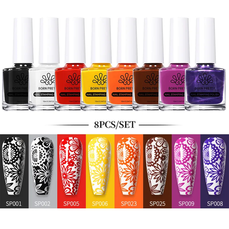 BORN PRETTY 10ml Stamping Nail Polish Set Gold Silver Black White Color Nail Printing Polish DIY for Nail Plate Design Varnish