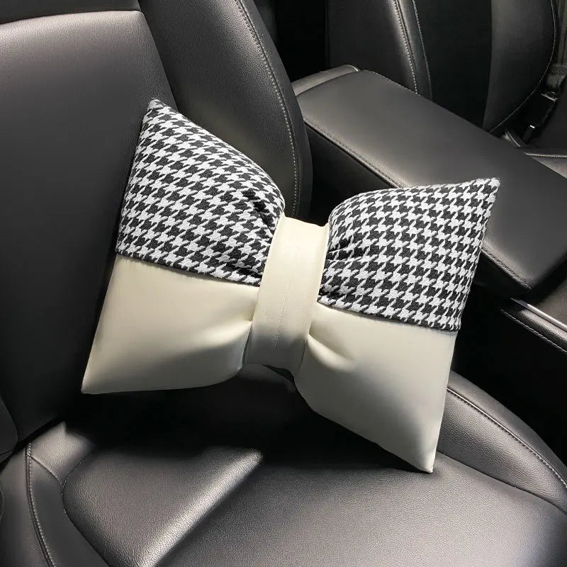 Car Headrest Neck Care Supplies Bird Grid Cute Bow Decorative Female Car Pillow