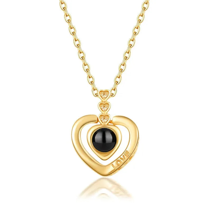 Love Heart Necklace 100 Languages I Love You Projection Pendant Jewelry For Mom Girlfriend Birthday Christmas Romantic Gifts