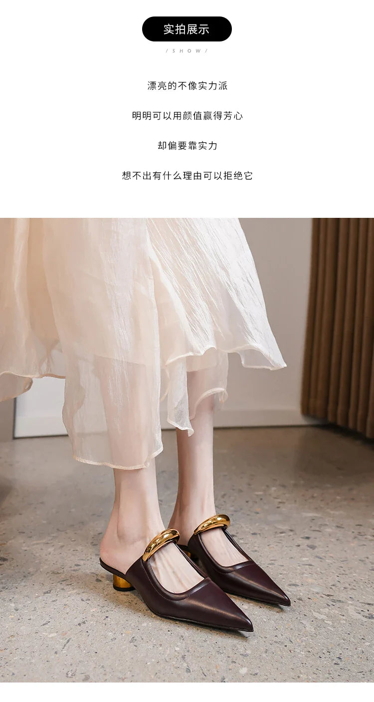 Pointed Toe Women's Slippers 2024 Summer Fashion Shallow Mouth Women's Mules Comfortable Wear Outside Ladies One Word Drag