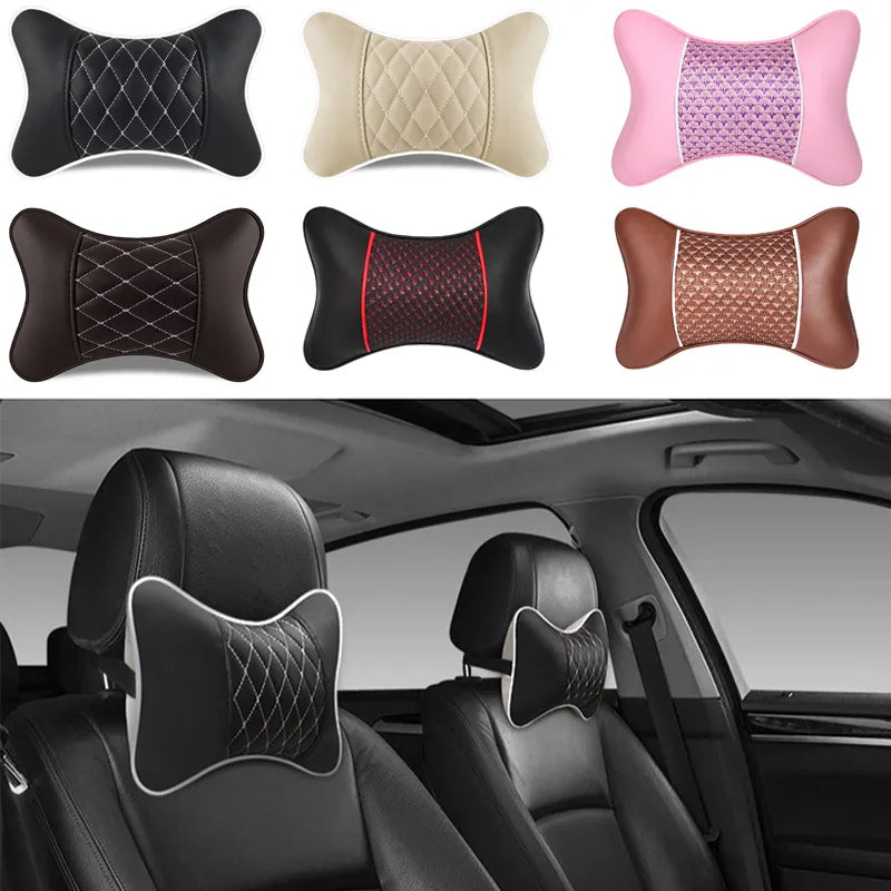 Car Neck Pillows Both Side Pu Leather 1pcs Pack Headrest For Head Pain Relief Filled Fiber Universal Car Headrest Pillow