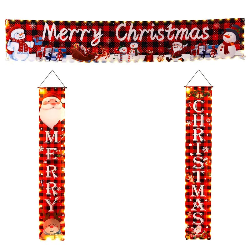 Christmas LED Outdoor Banner Christmas Decorations for Home 2024 Outdoor Decor Xmas Flag Navidad Noel Natal Gifts New Year 2025