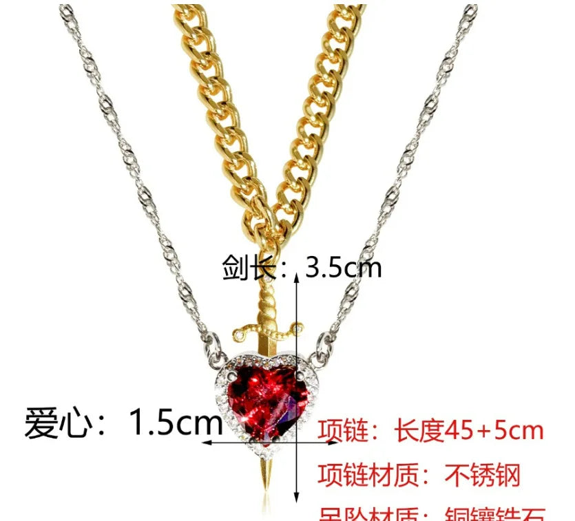 Stainless steel Heart and Sword Couple Necklace Collarbone Chain Sword Necklace Accessories for Women Couple Gift Jewelry ﻿ ﻿