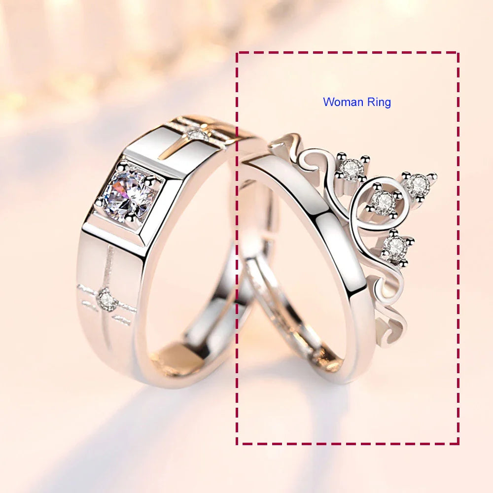 Women's 925 Sterling Silver Fashion Jewelry New Crystal Zircon Crown Couple Rings For Man XY0346