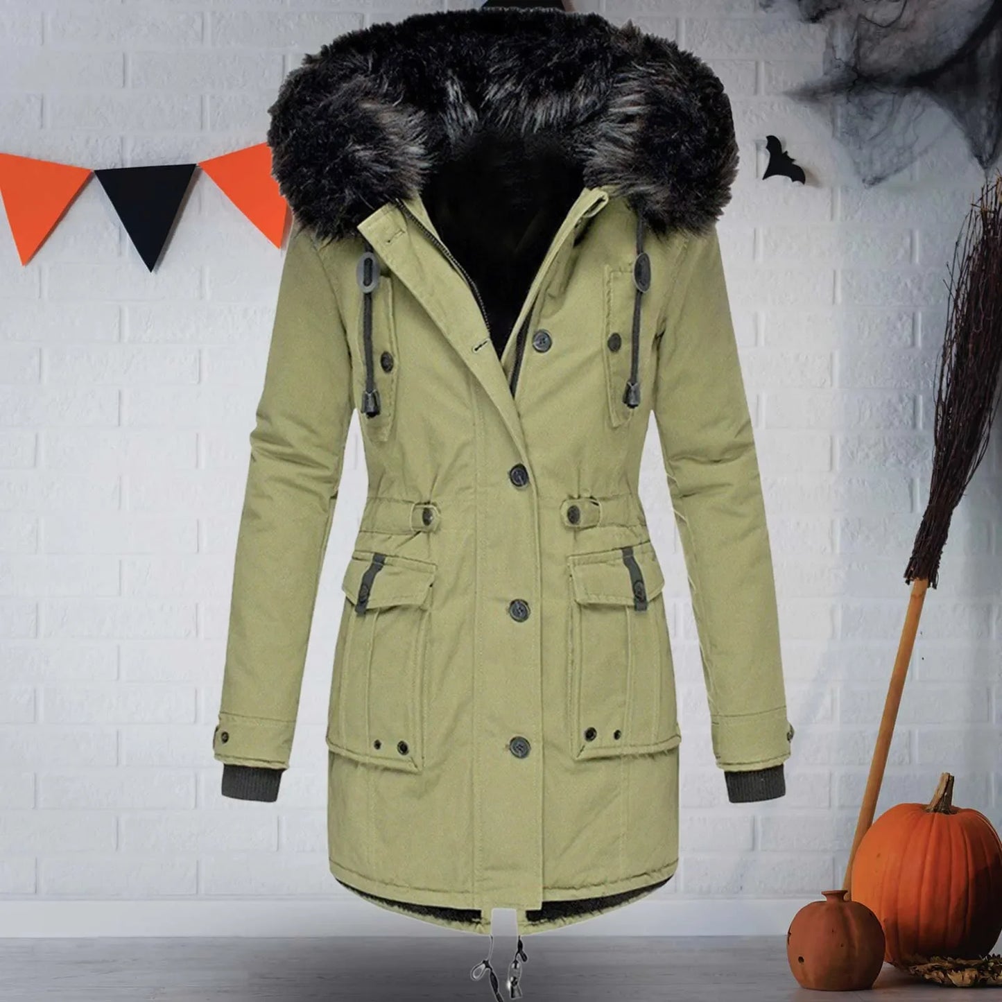 1 Pcs Winter Down Padded Coat for Women Plus Size Puffer Jacket Thick Thermal Fleece Lined Parka Fur Collar Hooded Outwear Loose