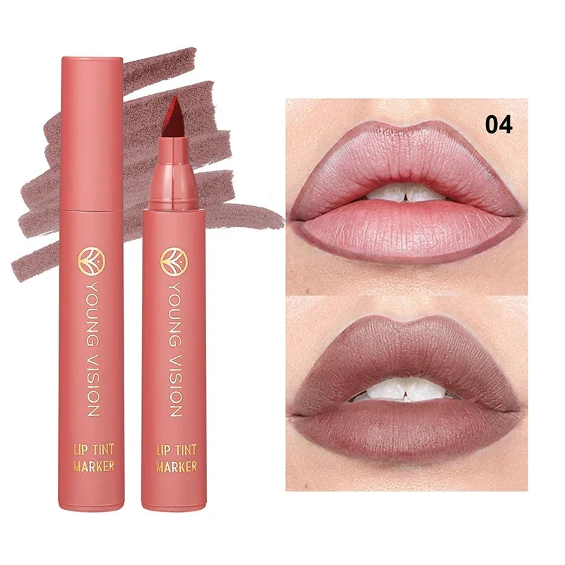 Lip Tint Marker Lip Stain Liquid lipstick with Nude Matte Shades Lip Liner and Stick 2-in-1 Long Wearing and Waterproof