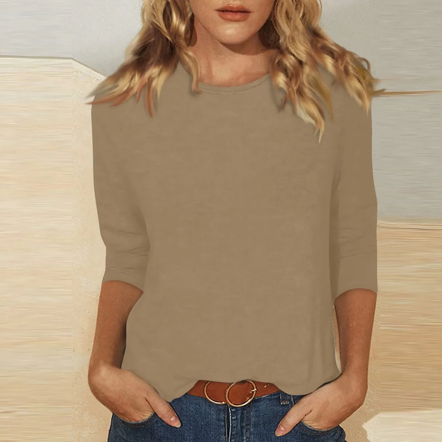 Summer Women's Tops 3/4 Sleeve Fashion Crewneck Cute Shirts Casual Print Tops Casual Outfits T Shirt