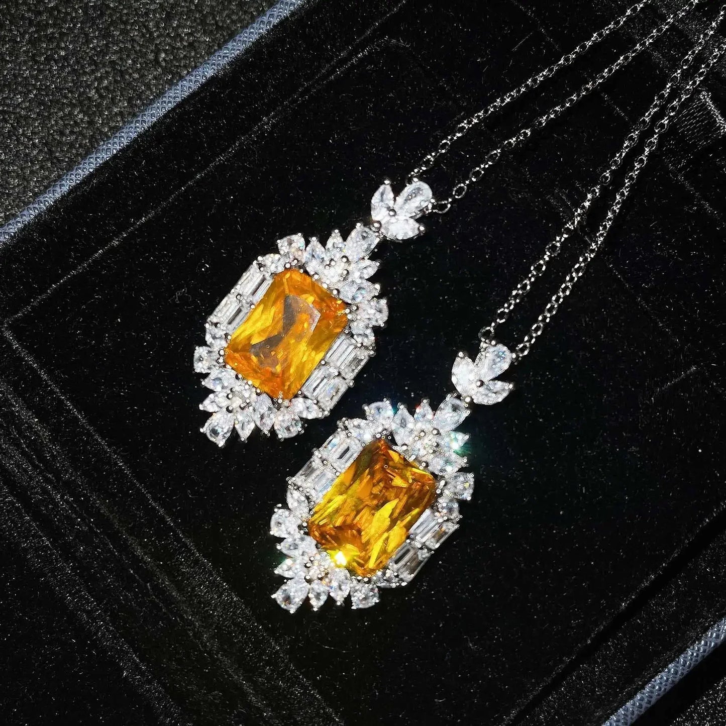 Fashion Niche Yellow Color Zircon Earring Ring Necklace Three-Pieces Set For Women Party Birthday Custom Jewelry
