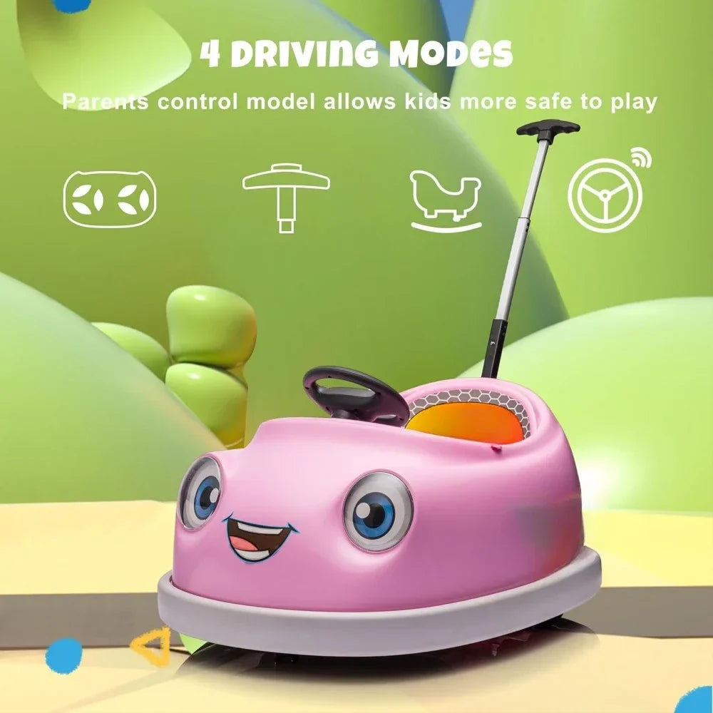 12V Electric Ride on Kids Bumper Car W/Remote Control,360 Degree Spin,Push Rod Rocker Horse Function Babies Toddlers Bumping Car