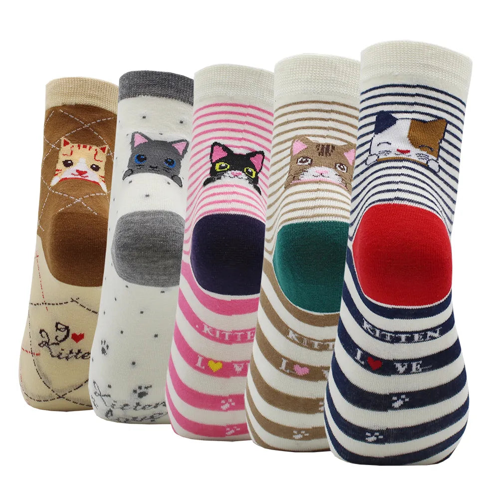 5 Pairs Fashion Colorful Kawaii Cute Cartoon Cotton Women Socks Harajuku Korean Halloween Cat Dog Owl Duck Fox Girl Socks