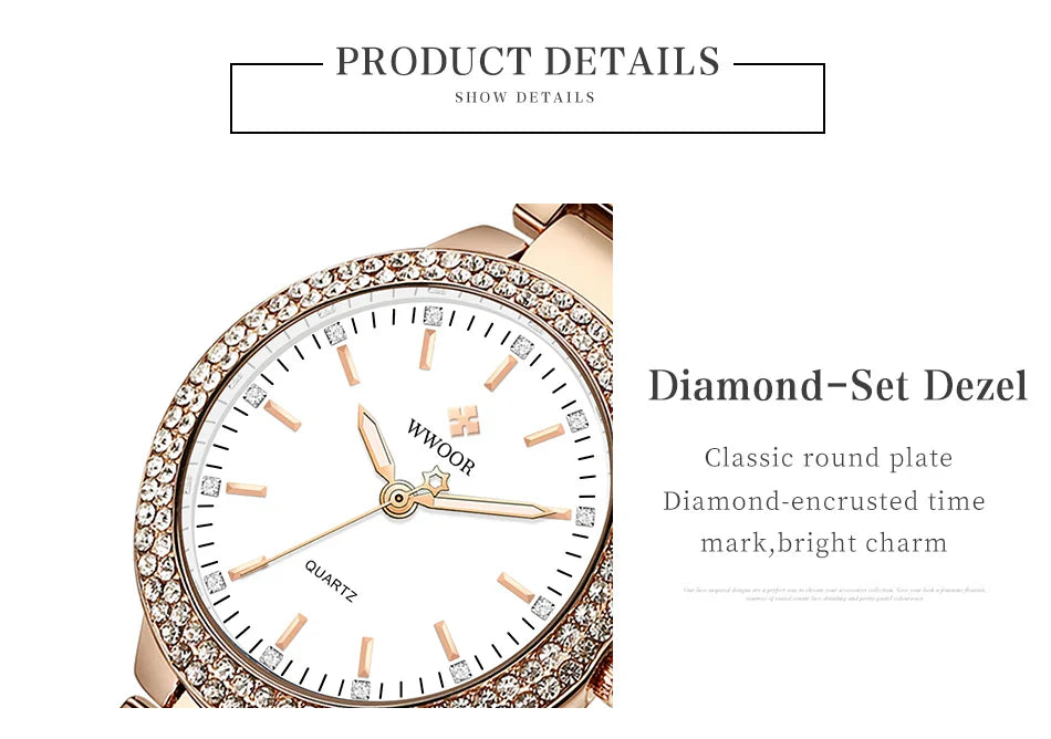 WWOOR New Women's Watches Fashion Crystal Diamond Ladies Quartz Wristwatch For Woman Relogio Feminino Female Montre Reloj Mujer