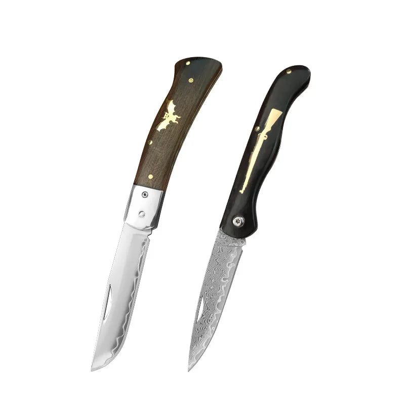 Super Sharp Damascus VG10 Steel Pocket Knife Folding Blade Wooden Handle Kitchen Fruit Meat Vegetable Cutting Knife Holiday Gift