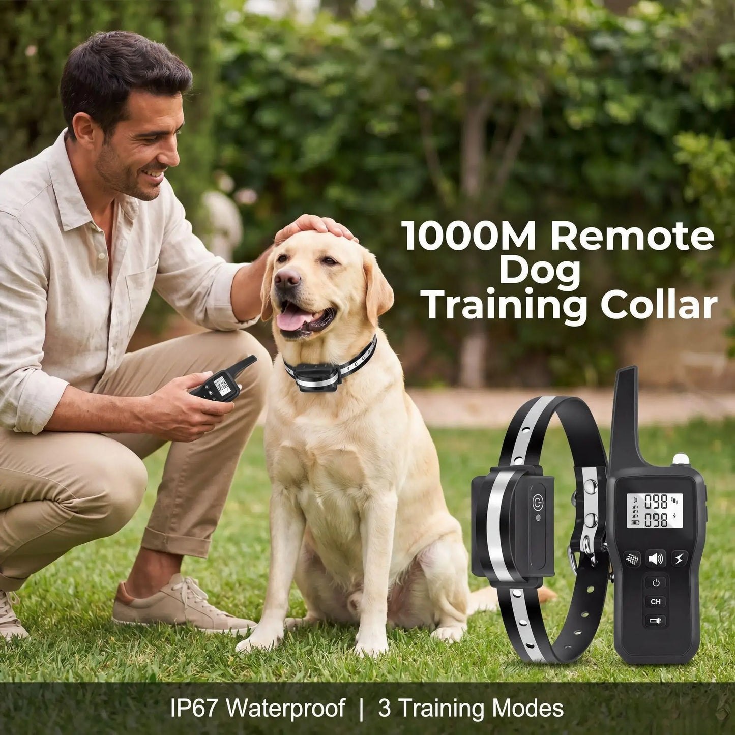 1000M Dog Training Collar IPX7 Waterproof Rechargeable Electric Shock Vibration Beep Remote Control Anti Bark for All Size Dogs