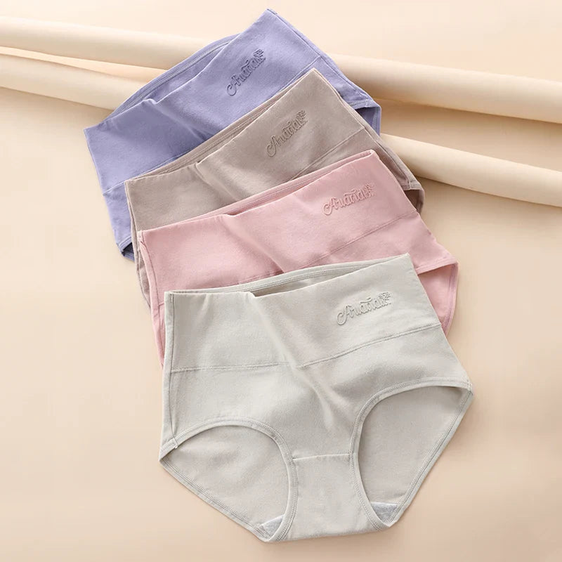 High Waist 4Pcs/Set Cotton Panties, Women Body Shaper Briefs Plus Size M-4XL.
