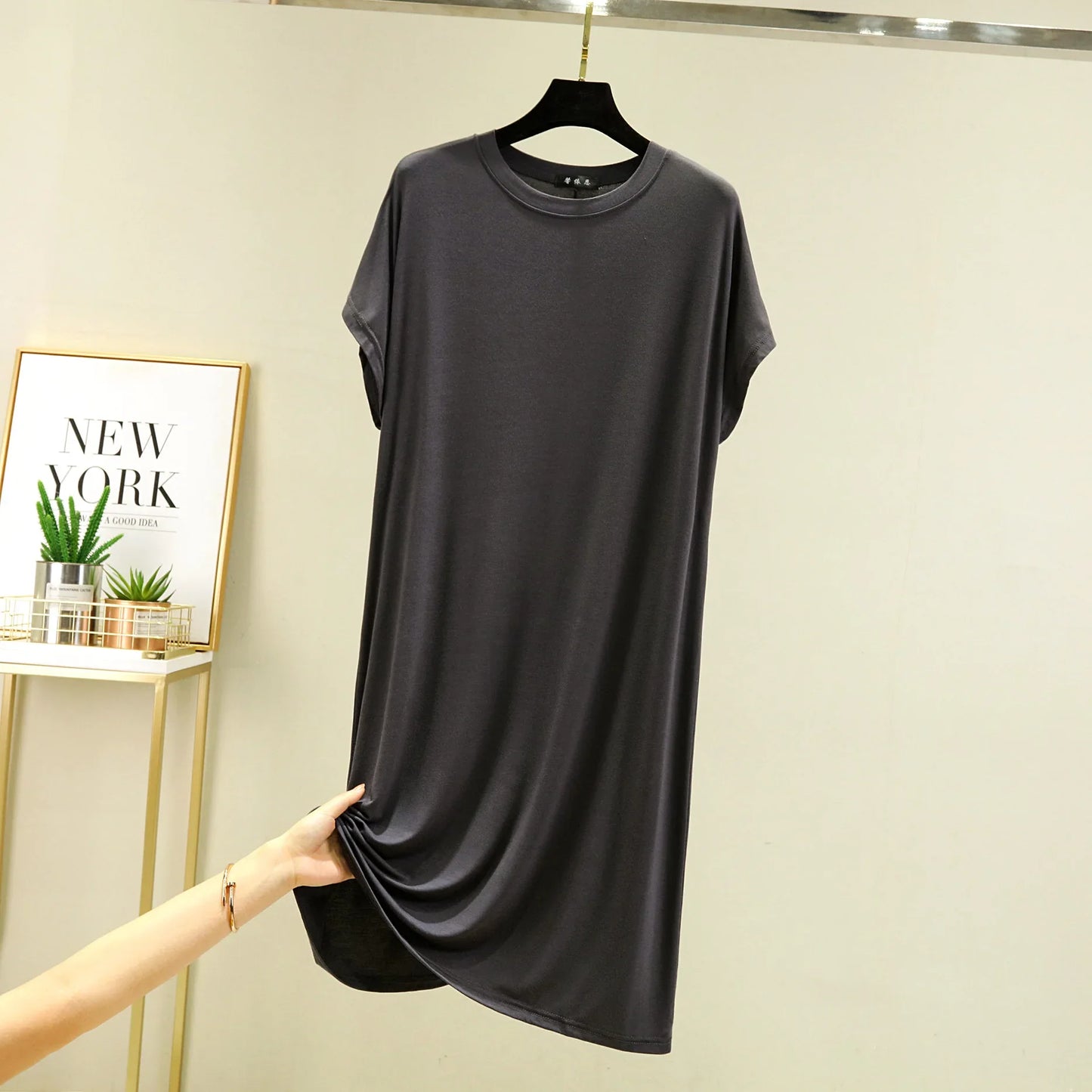 Summer Women's dress Causal Basic T shirt dresses O-Neck Short sleeves Modal A-Line sundress Simple plus size
