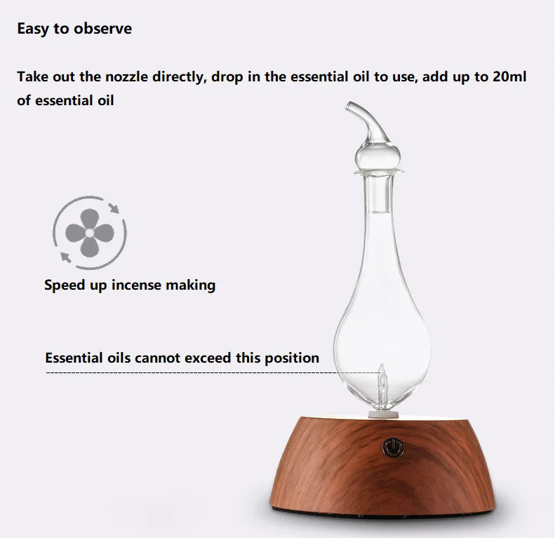 50ML Waterless Essential Oil Pure Diffuser Mini Nebulizer Aromatherapy Wood Glass Household Aroma Diffusers Colorful Night Light
