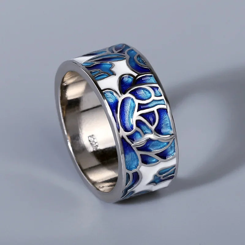 2024 New Silver Rings for Women Creative Handmade Enamel Craft Women's Rings 925 Silver Women's Party Jewelry Epoxy Craft