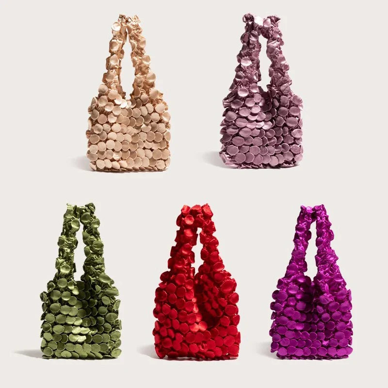 Ruched Bubble Small Tote Bag Telescopic Magic Shopping Bag Folding Portable Shoulder Bags Casual Elegant Large Capacity Handbags