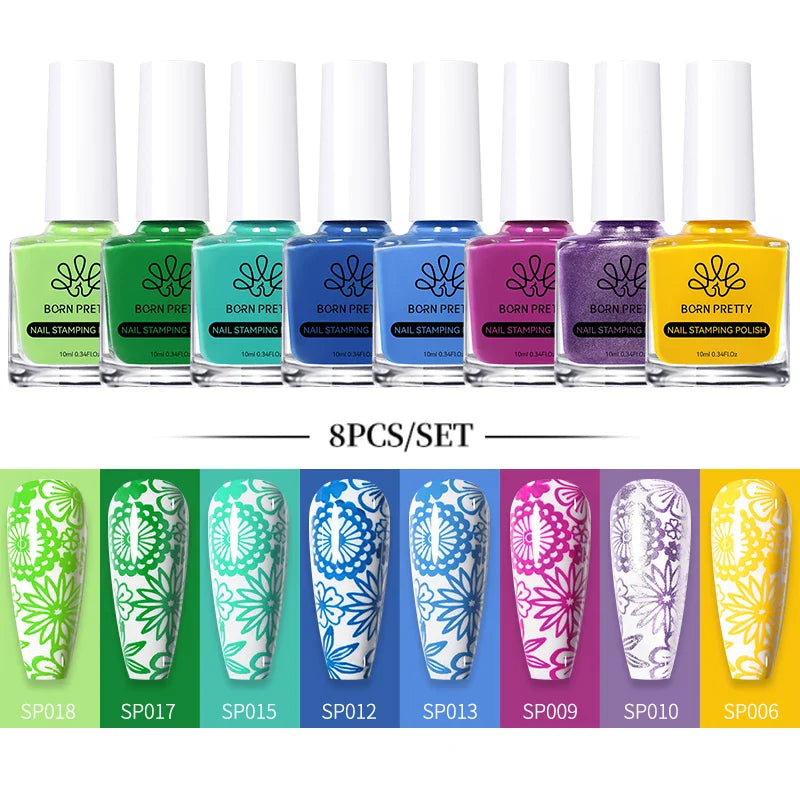 BORN PRETTY 10ml Stamping Nail Polish Set Gold Silver Black White Color Nail Printing Polish DIY for Nail Plate Design Varnish